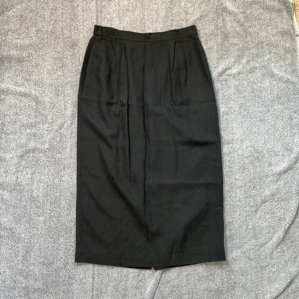 Talbots Vintage Black‎ Viscose Linen Midi Skirt Made in USA Size 12 High Rise